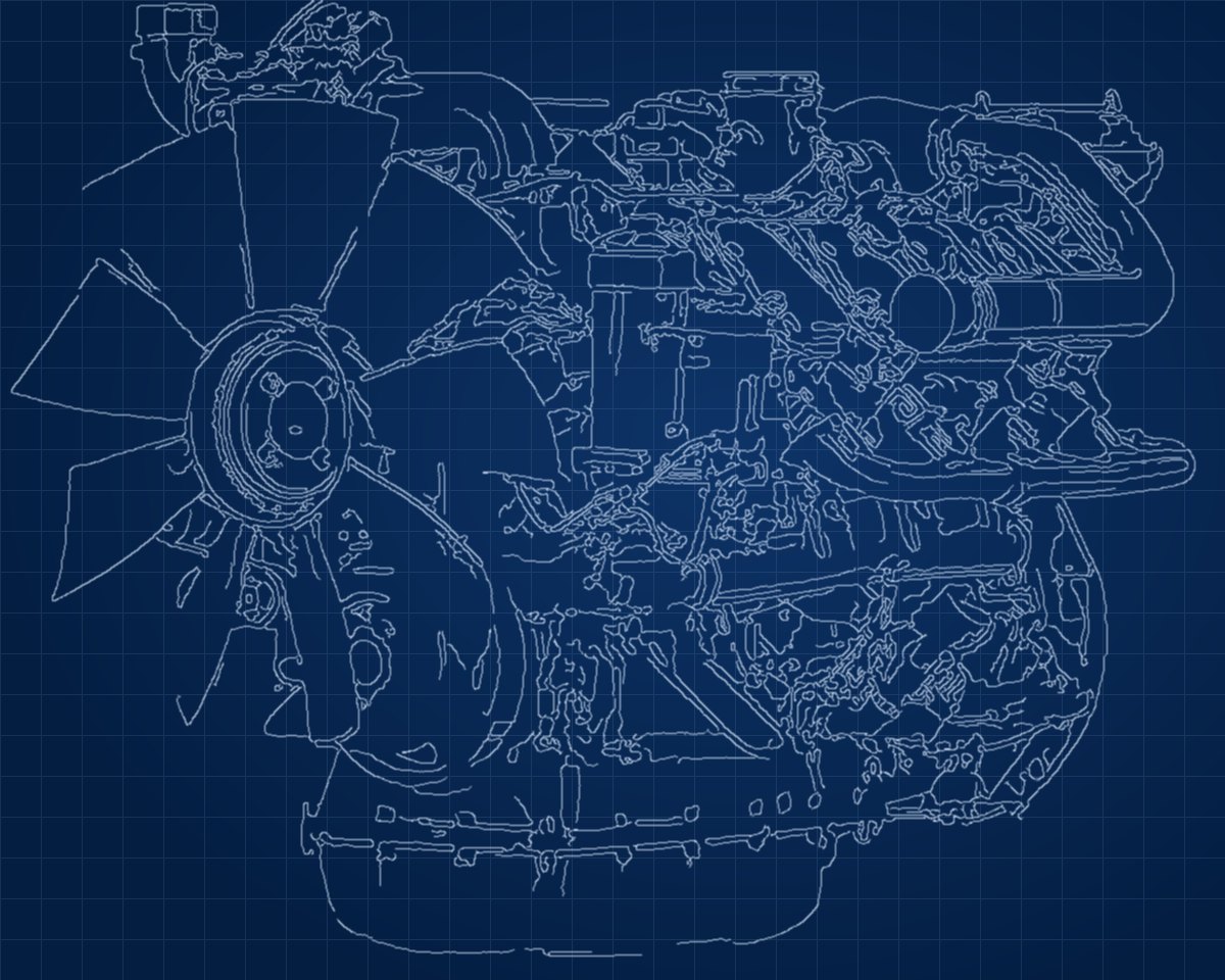 Industrial diesel engine in a workshop